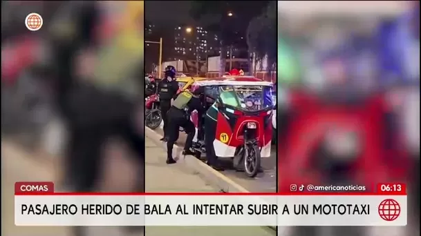 Un pasajero resultó herido en el muslo derecho tras ser atacado a balazos cuando abordaba un mototaxi en Comas./ América Noticias Un pasajero resultó herido en el muslo derecho tras ser atacado a balazos cuando abordaba un mototaxi en Comas./ América Noticias