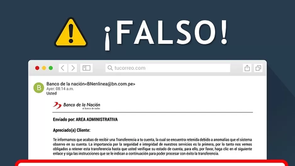 Banco de la Nación sobre correo fraudulento. Foto: Twitter Banco de la Nación