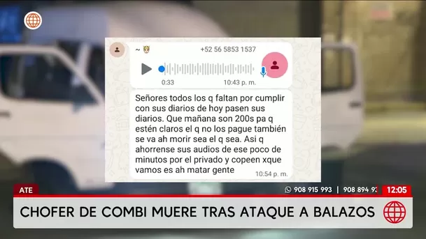 Banda El Clan del Norte ataca a balazos a chofer de combi en Ate. Foto: América Noticias