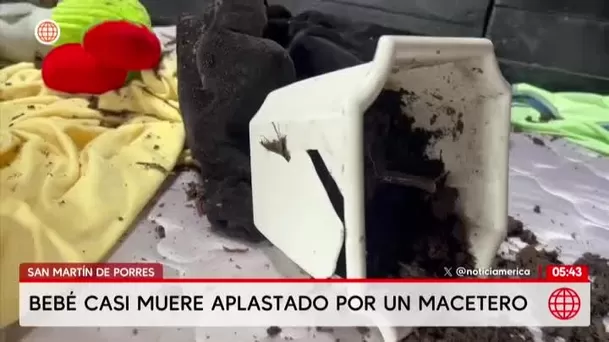 Bebé salva de morir tras caerle un macetero desde un tercer piso en SMP. Foto: América Notici Bebé salva de morir tras caerle un macetero desde un tercer piso en SMP. Foto: América Notici