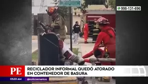 Reciclador quedó atorado en contenedor de basura en Bellavista. Foto y video: América Noticias