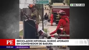 Reciclador quedó atorado en contenedor de basura en Bellavista. Foto y video: América Noticias