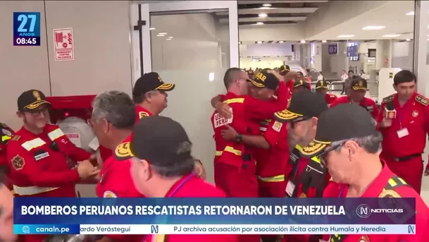 Bomberos peruanos regresan tras salvar vidas en Venezuela. Foto: Canal N Bomberos peruanos regresan tras salvar vidas en Venezuela. Foto: Canal N