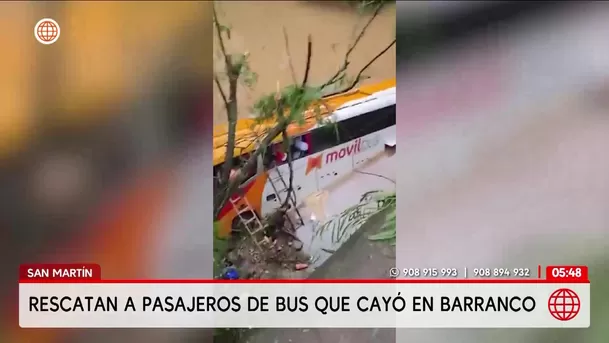 Bus cae a barranco en la carretera Fernando Belaunde Terry en San Martín. Foto: América Noticias