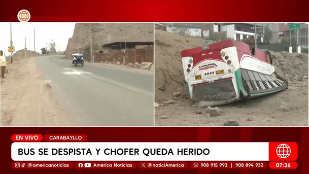 Bus se despista y chofer queda herido en Carabayllo. Foto: América Noticias Bus se despista y chofer queda herido en Carabayllo. Foto: América Noticias