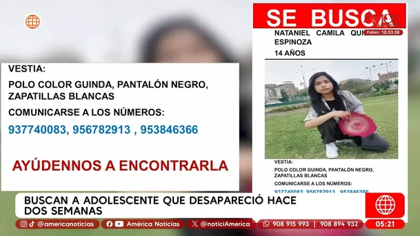 Buscan a adolescente que desapareció hace dos semanas en San Martín de Porres. Foto: América Noticias Buscan a adolescente que desapareció hace dos semanas en San Martín de Porres. Foto: América Noticias
