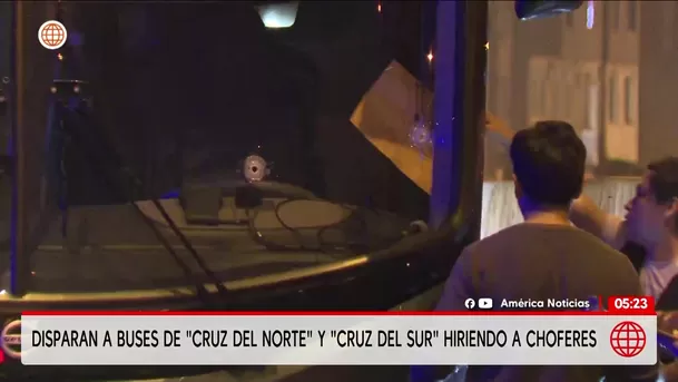 Buses de Cruz del Norte y Cruz del Sur son baleados. Foto: América Noticias Buses de Cruz del Norte y Cruz del Sur son baleados. Foto: América Noticias
