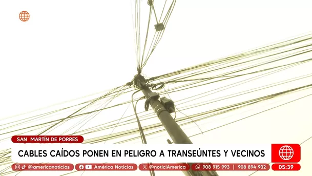 Cables caídos bloquean vereda y preocupan a vecinos en San Martín de Porres. Foto: América Noticias