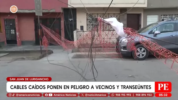 Cables caídos ponen en riesgo a vecinos en San Juan de Lurigancho. Foto: América Noticias