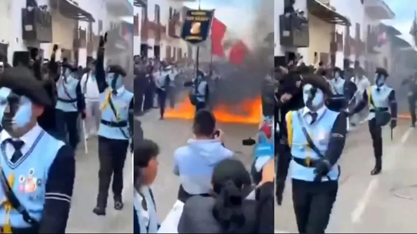 Cajamarca: Escolares desfilaron en medio de fuego