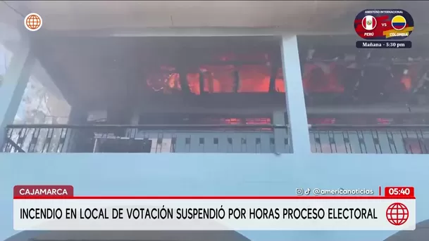 Incendio en local de votación de Cajamarca suspendió por horas elecciones. Foto: América Noticias Incendio en local de votación de Cajamarca suspendió por horas elecciones. Foto: América Noticias