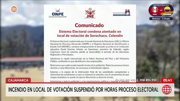 Incendio en local de votación de Cajamarca suspendió por horas elecciones. Foto: América Noticias Incendio en local de votación de Cajamarca suspendió por horas elecciones. Foto: América Noticias