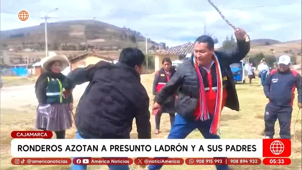 Ronderos azotan a joven acusado de robo y a sus padres en Cajamarca. Foto: América Noticias