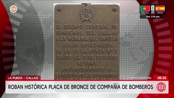 Callao: Roban placa de bronce de bomberos de La Punta. Foto: América Noticias Callao: Roban placa de bronce de bomberos de La Punta. Foto: América Noticias