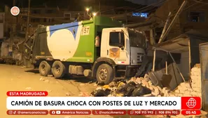 Camión de basura choca con postes de luz y mercado en Santa Anita. Foto y video: América Noticias