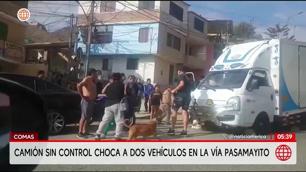 Camión fuera de control choca contra dos vehículos en Pasamayito. Foto: América Noticias