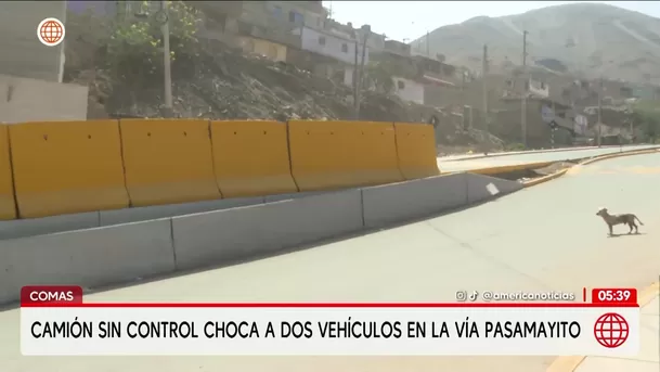 Camión fuera de control choca contra dos vehículos en Pasamayito. Foto: América Noticias