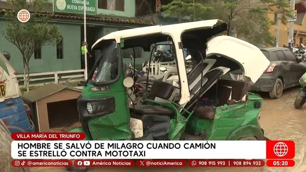 Hombre salvó de morir cuando camión se estrelló contra mototaxi en Villa María del Triunfo. Foto: América Noticias