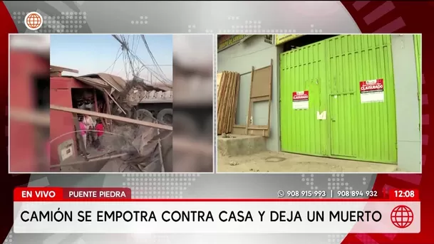 Camión fuera de control se empotra contra casa en Puente Piedra y deja un muerto. Foto: América Noticias