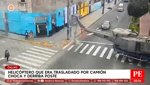 Camión con helicóptero choca y derriba poste en el Callao. Foto y video: América Noticias