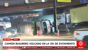 Camión basurero volcado en la Vía de Evitamiento en el Rímac. Foto y video: América Noticias