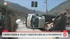 Camión se vuelca en la vía Pasamayito en Comas