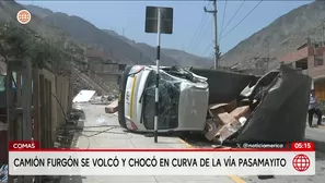 Camión se vuelca en la vía Pasamayito en Comas. Foto y video: América Noticias