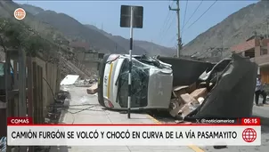 Camión se vuelca en la vía Pasamayito en Comas. Foto y video: América Noticias