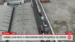 Camiones llevan más de 24 horas esperando devolver equipos de los comicios. Foto y video: AN 