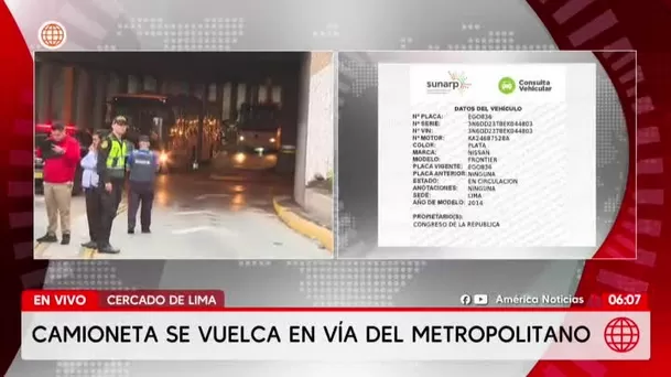 Camioneta del Congreso volcó en vía del Metropolitano/ América Noticias Camioneta del Congreso volcó en vía del Metropolitano/ América Noticias