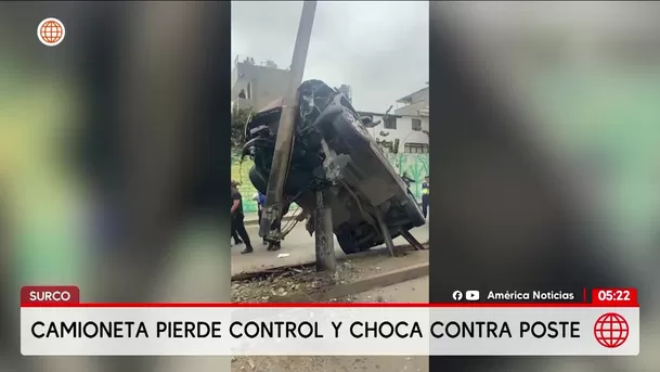 Camioneta se estrella contra poste en Surco. Foto: América Noticias Camioneta se estrella contra poste en Surco. Foto: América Noticias
