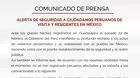 Cancillería alerta a peruanos que residen y viajan a México