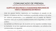 Cancillería alerta a peruanos que residen y viajan a México