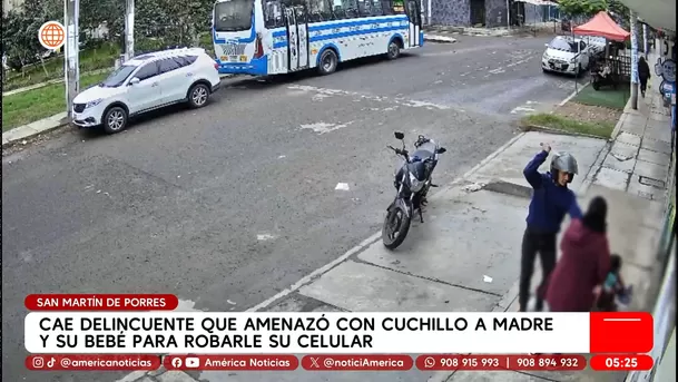 Delincuente amenazó con con cuchillo a madre y su bebé para robarle celular en San Martín de Porres. Foto: América Noticias