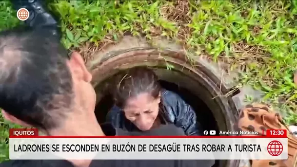 Capturan a ladrones escondidos en buzón de desagüe en Iquitos. Foto: América Noticias Capturan a ladrones escondidos en buzón de desagüe en Iquitos. Foto: América Noticias