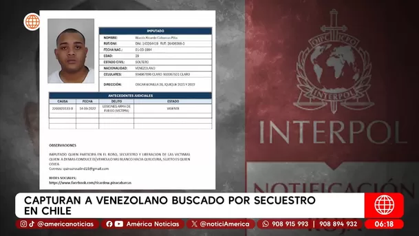 Capturan en Perú a venezolano buscado por secuestro en Chile. Foto: América Noticias Capturan en Perú a venezolano buscado por secuestro en Chile. Foto: América Noticias