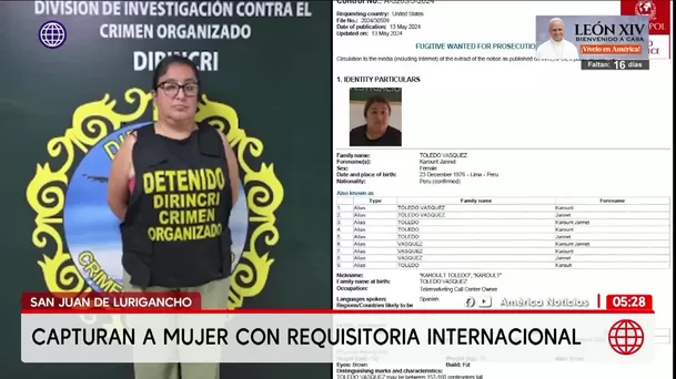 Capturan en SJL a mujer buscada por la justicia de EE. UU. Foto: América Noticias