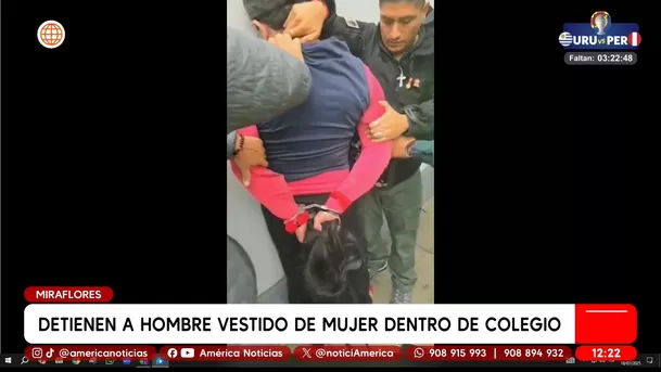 Miraflores: sujeto vestido de mujer fue detenido en colegio. Foto: América TV