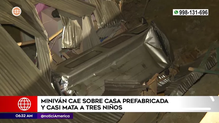 Carabayllo: Tres niños salvaron de morir tras caída de miniván sobre su vivienda
