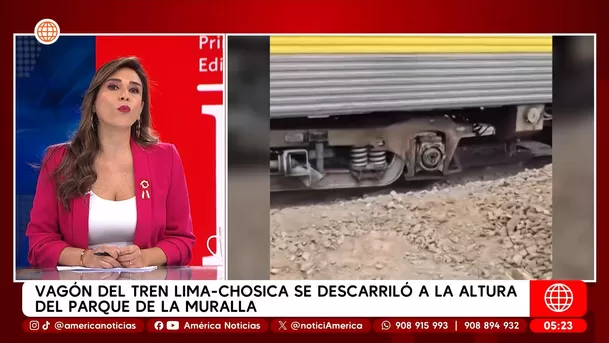 Carrocería del tren Lima-Chosica se descarriló a la altura del Parque de la Muralla. Foto: América Noticias