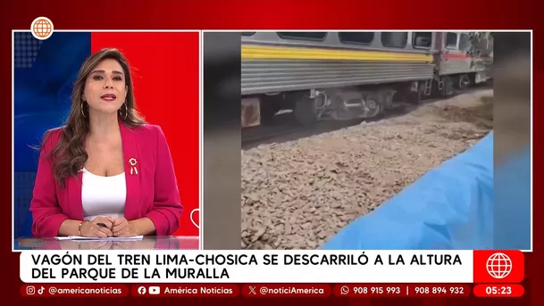 Carrocería del tren Lima-Chosica se descarriló a la altura del Parque de la Muralla. Foto: América Noticias