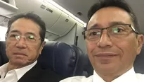 Jaime Yoshiyama y Humberto Abanto en vuelo a Lima. Foto: Twitter