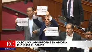 Congresistas de Frente Amplio y Nuevo Perú mostraron carteles. Foto: captura de TV