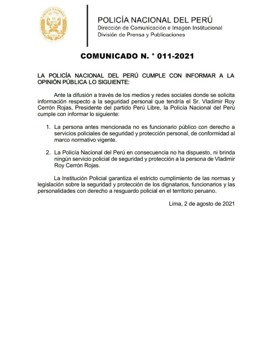 Caso Vladimir Cerrón: Policía niega haber dado protección al fundador de Perú Libre