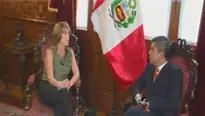 Reunión entre Luis Galarreta y ministra Cayetana Aljovín. Foto: captura de TV