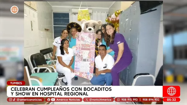 Celebran cumpleaños con bocaditos y show en Hospital Regional de Tumbes. Foto: América Noticias