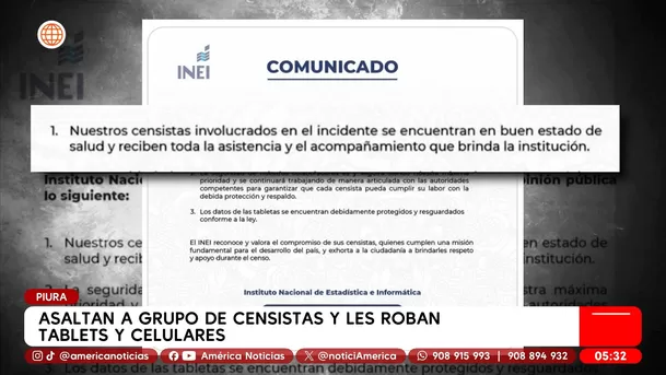 Censistas son asaltados en Piura y les roban tablets y celulares. Foto: América Noticias