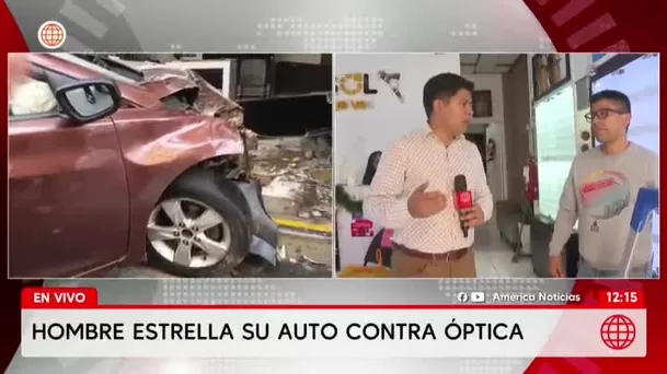 Cercado de Lima: Auto se estrella contra óptica y causa graves daños. Foto: América Noticias