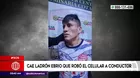 Cercado de Lima: Cae ladrón ebrio que robó celular a conductor