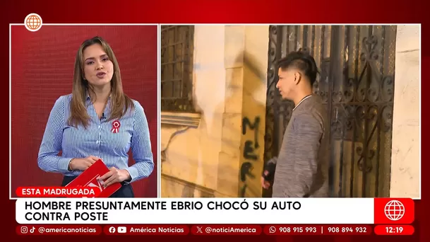 Cercado de Lima: ebrio volcó su auto tras chocar con un poste. Foto: América TV